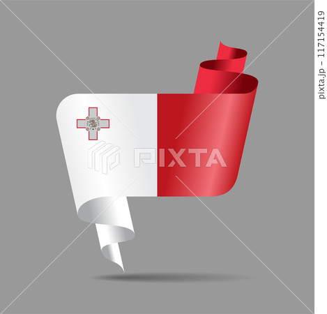 Maltese flag wavy ribbon background. Vector illustration. 117154419