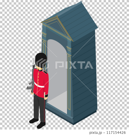 等距插圖:英國衛兵和盒子 等距插圖:英國衛兵和盒子 117154426