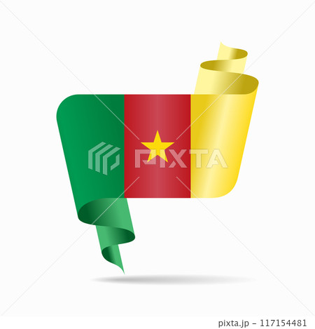 Cameroon flag wavy ribbon background. Vector illustration. 117154481