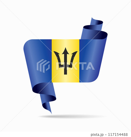 Barbados flag wavy ribbon background. Vector illustration. 117154488