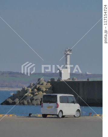 灯台と車のある風景 117154724