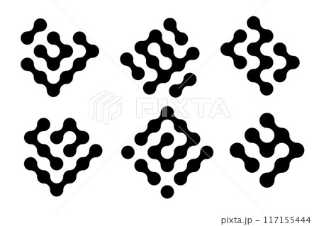 Metaball round simple blob morph balls. Abstract shape, arganic geometric fluids isolated on white background. Connected dots nerve cell dots or computer nano. 117155444