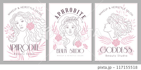Beauty salon poster. Placard with aphrodite or beauty woman portraits recent vector fashion spa salon magazine flyer 117155518