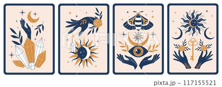 Witchcraft posters. Magician and mysticism alchemical concept pictures on placard with place for text recent vector occult objets 117155521