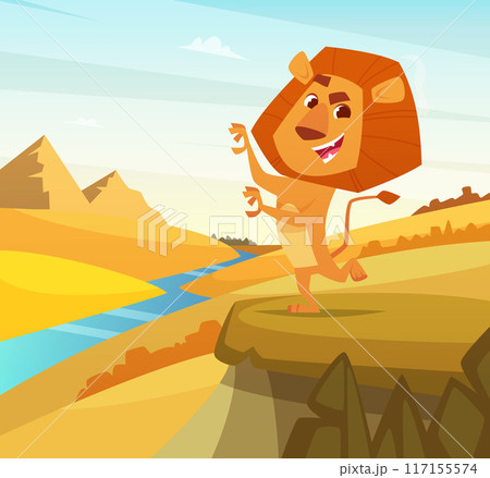 lion pride. wild lion king showing self power standing on sand hills 117155574