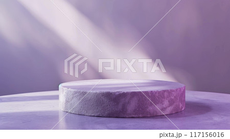 A Single Circular Concrete Podium Under Purple Lighting 117156016