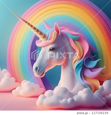 虹色の立て髪のある美しく幻想的なユニコーン 117156159