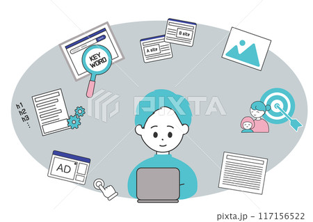 男性とブログ作業のアイコンセット 男性とブログ作業のアイコンセット 117156522