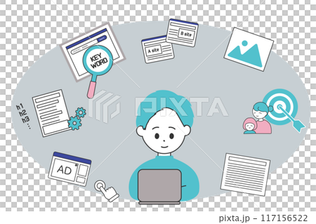 男性とブログ作業のアイコンセット 男性とブログ作業のアイコンセット 117156522