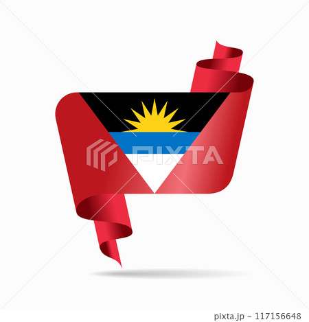 Antigua and Barbuda flag wavy ribbon background. Vector illustration. 117156648