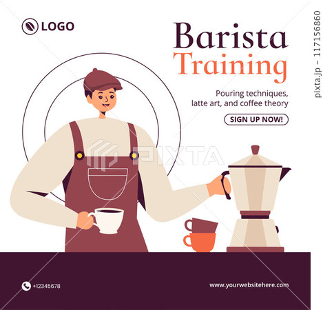 Barista Social Media Illustration Flat Cartoon Hand Drawn Templates Background Barista Social Media Illustration Flat Cartoon Hand Drawn Templates Background 117156860