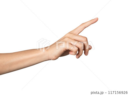 Hand pointing at screen on isolated background. Hand pointing at screen on isolated background. 117156926