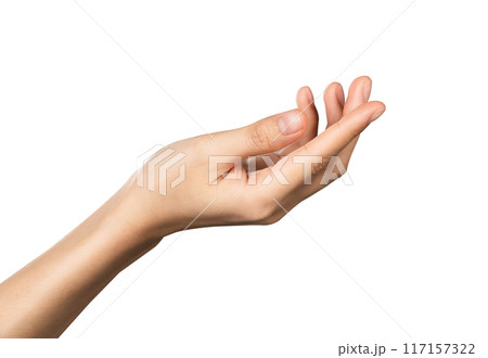 Hand pointing at screen on isolated background. 117157322