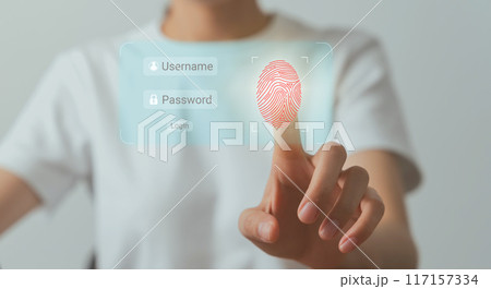 Hand press scan fingerprints to confirm your login, private data and prevent identity. 117157334