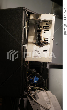 Burned boiler room equipment in a private house due to a short circuit Burned boiler room equipment in a private house due to a short circuit 117157428