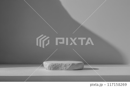 Elegant Minimalist Circular Display Stand for Merchandise, Neutral Background with Soft Shadow, Product Showcase Platform, Monochrome Marketing Presentation Stage Elegant Minimalist Circular Display Stand for Merchandise, Neutral Background with Soft Shadow, Product Showcase Platform, Monochrome Marketing Presentation Stage 117158269