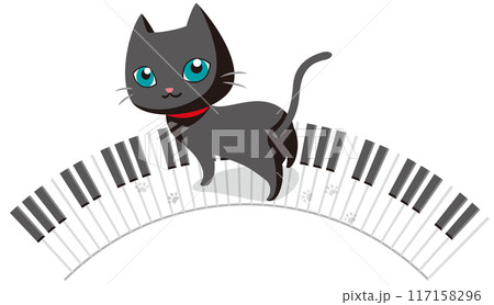 ピアノの鍵盤の上に乗る黒猫のベクターイラスト(鍵盤円弧) ピアノの鍵盤の上に乗る黒猫のベクターイラスト(鍵盤円弧) 117158296