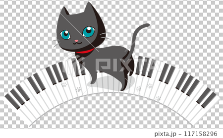 ピアノの鍵盤の上に乗る黒猫のベクターイラスト(鍵盤円弧) ピアノの鍵盤の上に乗る黒猫のベクターイラスト(鍵盤円弧) 117158296