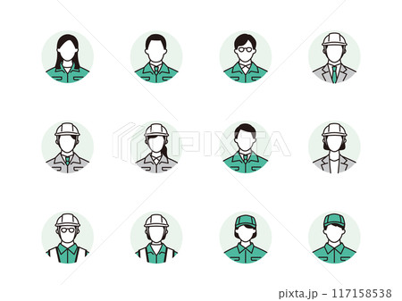 作業員や技術者のアイコンセット 円背景 作業員や技術者のアイコンセット 円背景 117158538