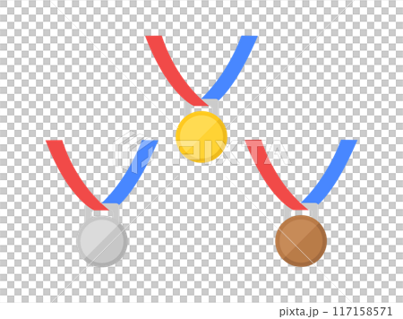 運動会の、金銀銅メダルのイラスト 117158571