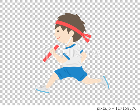 Illustration of a boy holding a baton running in a relay race at an athletic meet Illustration of a boy holding a baton running in a relay race at an athletic meet 117158576