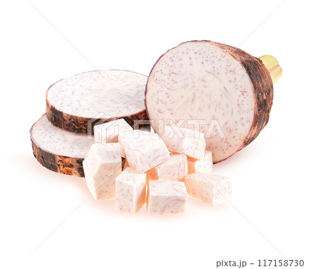 Taro, sliced of taro isolated on white background. Taro, sliced of taro isolated on white background. 117158730