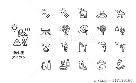 熱中症　アイコン　セット 117159166