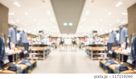 Abstract blur clothing boutique display interior of shopping mall background Abstract blur clothing boutique display interior of shopping mall background 117159260
