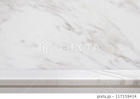 white marble table top with natural wall texture background for mockup product display template 117159414