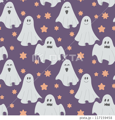 Seamless pattern with hand drawn cute ghosts 117159458