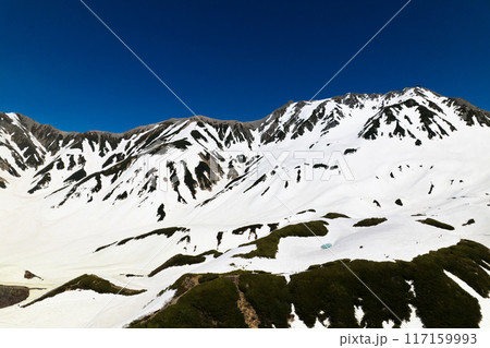 空撮 ミクリガ池上空から立山連峰、別山、山崎圏谷とミドリガ池 空撮 ミクリガ池上空から立山連峰、別山、山崎圏谷とミドリガ池 117159993