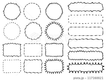 円と四角のシンプルなペン画フレームセット 117160021