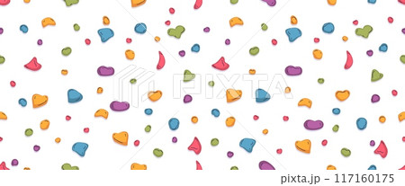 Climbing wall. Indoor bouldering gym rock climb holds and grips seamless repeating pattern for climber competition mountaineering extreme sport club, classy vector illustration Climbing wall. Indoor bouldering gym rock climb holds and grips seamless repeating pattern for climber competition mountaineering extreme sport club, classy vector illustration 117160175