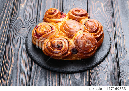 Homemade cake pie roll with cherry . Food background Homemade cake pie roll with cherry . Food background 117160288