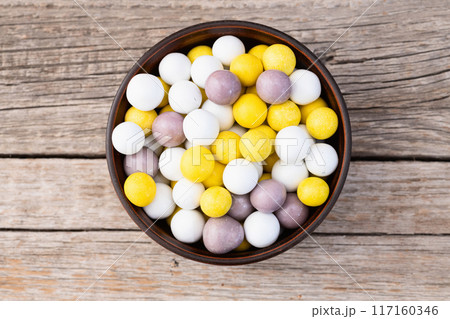 Mix of colorful candies . Multicolored unhealthy background. Sweet dessert 117160346