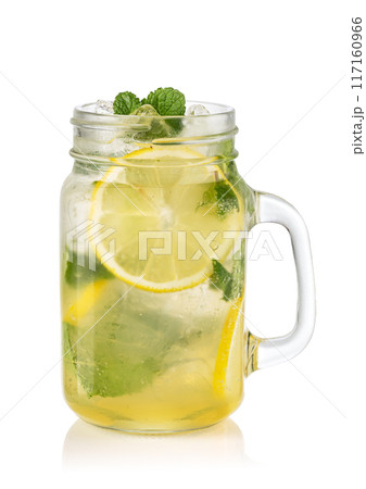 Glass with lemon lemonade and ice Glass with lemon lemonade and ice 117160966