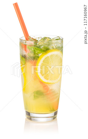 Glass with lemon lemonade and ice Glass with lemon lemonade and ice 117160967