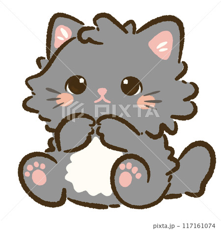 Hand drawn doodle illustration kawaii cute cat. Pet cartoon character. Kitten Collection of design elements. 117161074