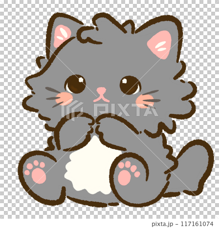 Hand drawn doodle illustration kawaii cute cat. Pet cartoon character. Kitten Collection of design elements. 117161074