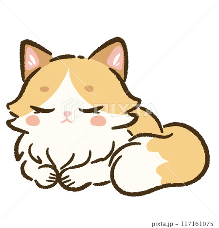 Hand drawn doodle illustration kawaii cute cat. Pet cartoon character. Kitten Collection of design elements. 117161075