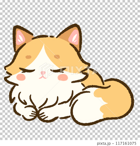 Hand drawn doodle illustration kawaii cute cat. Pet cartoon character. Kitten Collection of design elements. 117161075