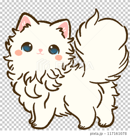 Hand drawn doodle illustration kawaii cute cat. Pet cartoon character. Kitten Collection of design elements. 117161078