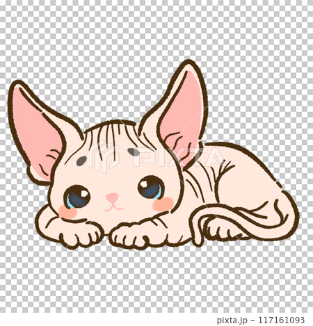 Hand drawn doodle illustration kawaii cute cat. Pet cartoon character. Kitten Collection of design elements. 117161093