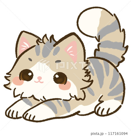 Hand drawn doodle illustration kawaii cute cat. Pet cartoon character. Kitten Collection of design elements. 117161094