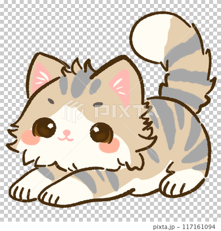 Hand drawn doodle illustration kawaii cute cat. Pet cartoon character. Kitten Collection of design elements. 117161094