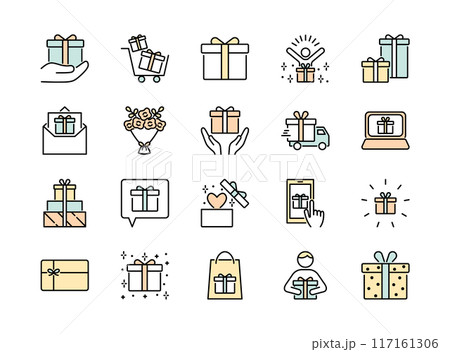 プレゼントのラインアイコンセット カラー プレゼントのラインアイコンセット カラー 117161306