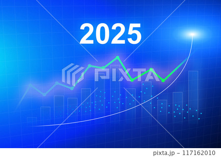 A blue background with a graph showing a line going up, 2025 concept 117162010