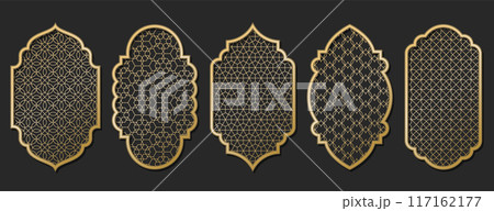 Gold traditional islamic window shape, arabic golden frames or silhouette moroccan borders Gold traditional islamic window shape, arabic golden frames or silhouette moroccan borders 117162177