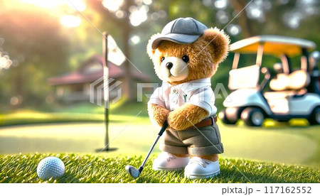ゴルフを楽しむ可愛い熊 117162552