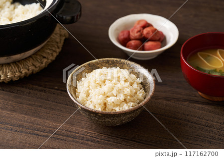 茶碗に盛り付けた胚芽米ごはん 117162700